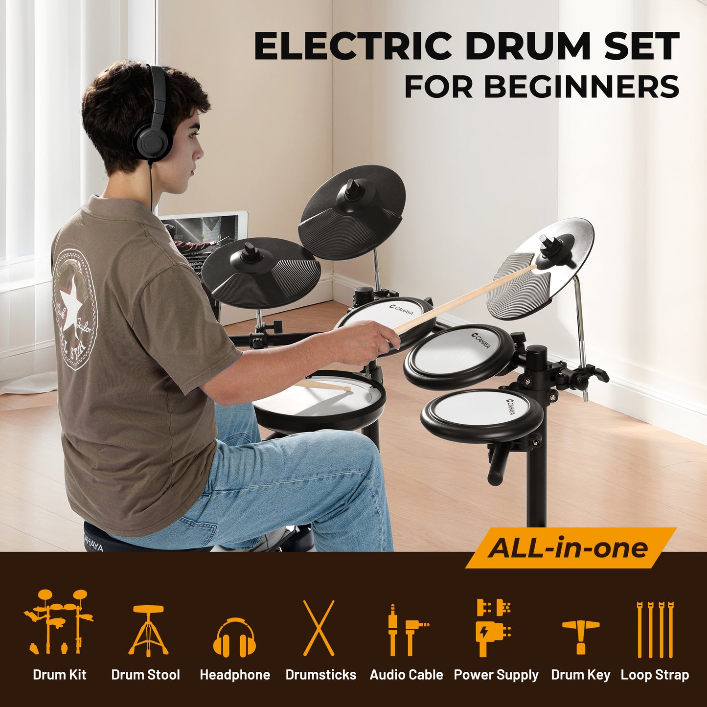 Electric Drum Set for Adults Kids Portable 350 Sounds 25 Kits
