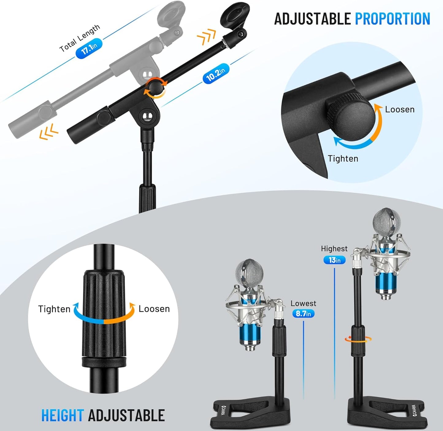 Metal Adjustable Microphone Stand Desktop