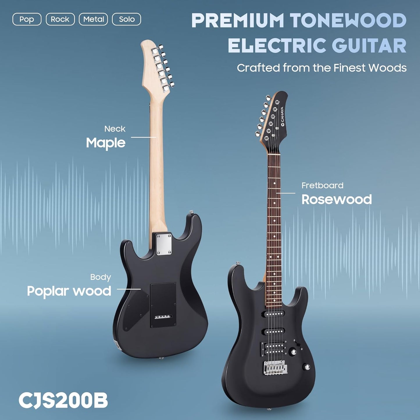 39in Solid Body Electric Guitar Kit for Beginner Black
