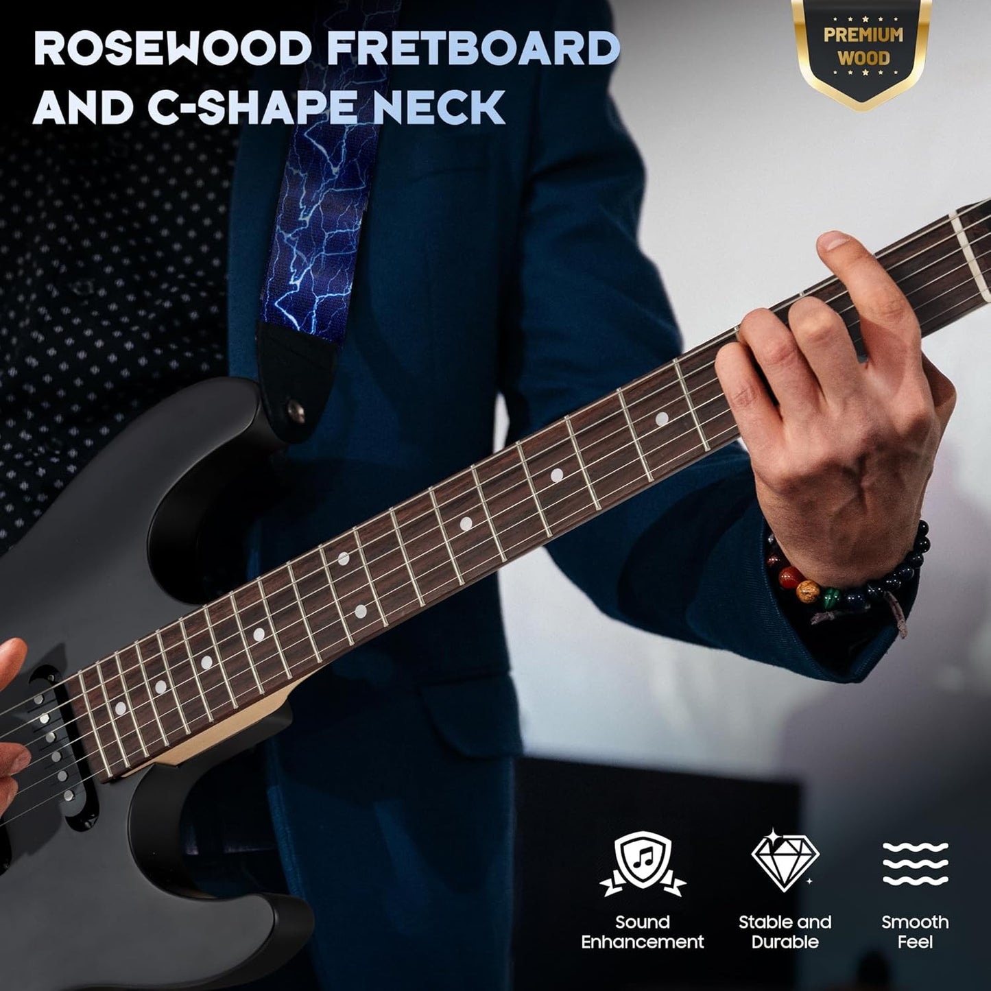 39in Solid Body Electric Guitar Kit for Beginner Black