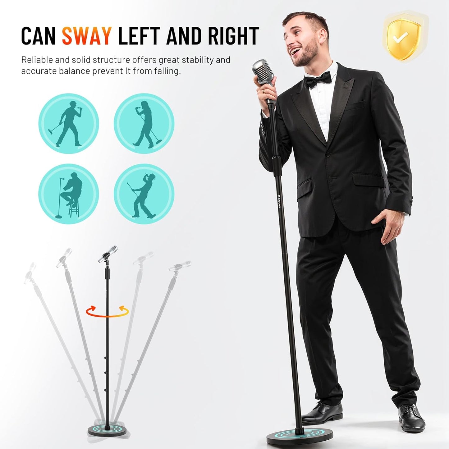 Microphone Floor Stand with Stand Phone Holder and 2 Microphone Clips