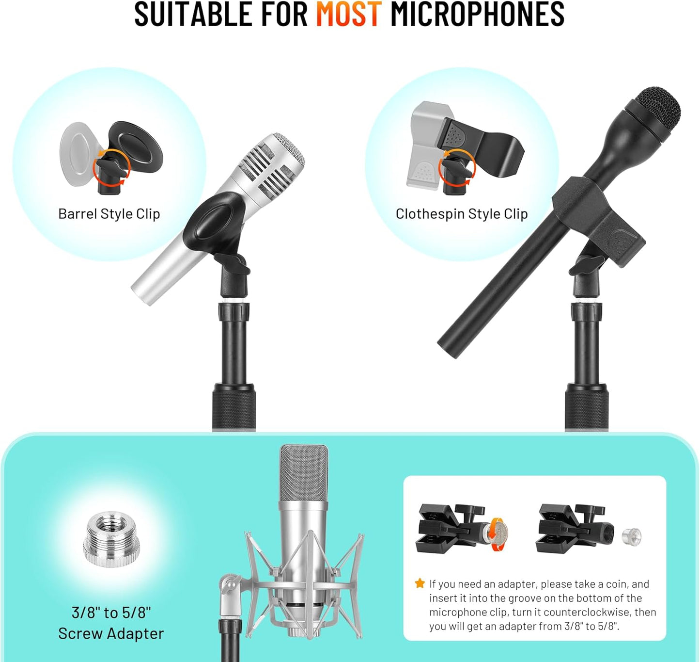 Height-Adjustable Metal Microphone Floor Stand