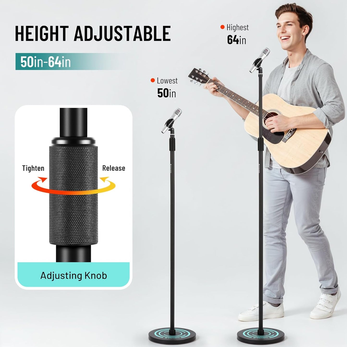 Microphone Floor Stand with Stand Phone Holder and 2 Microphone Clips