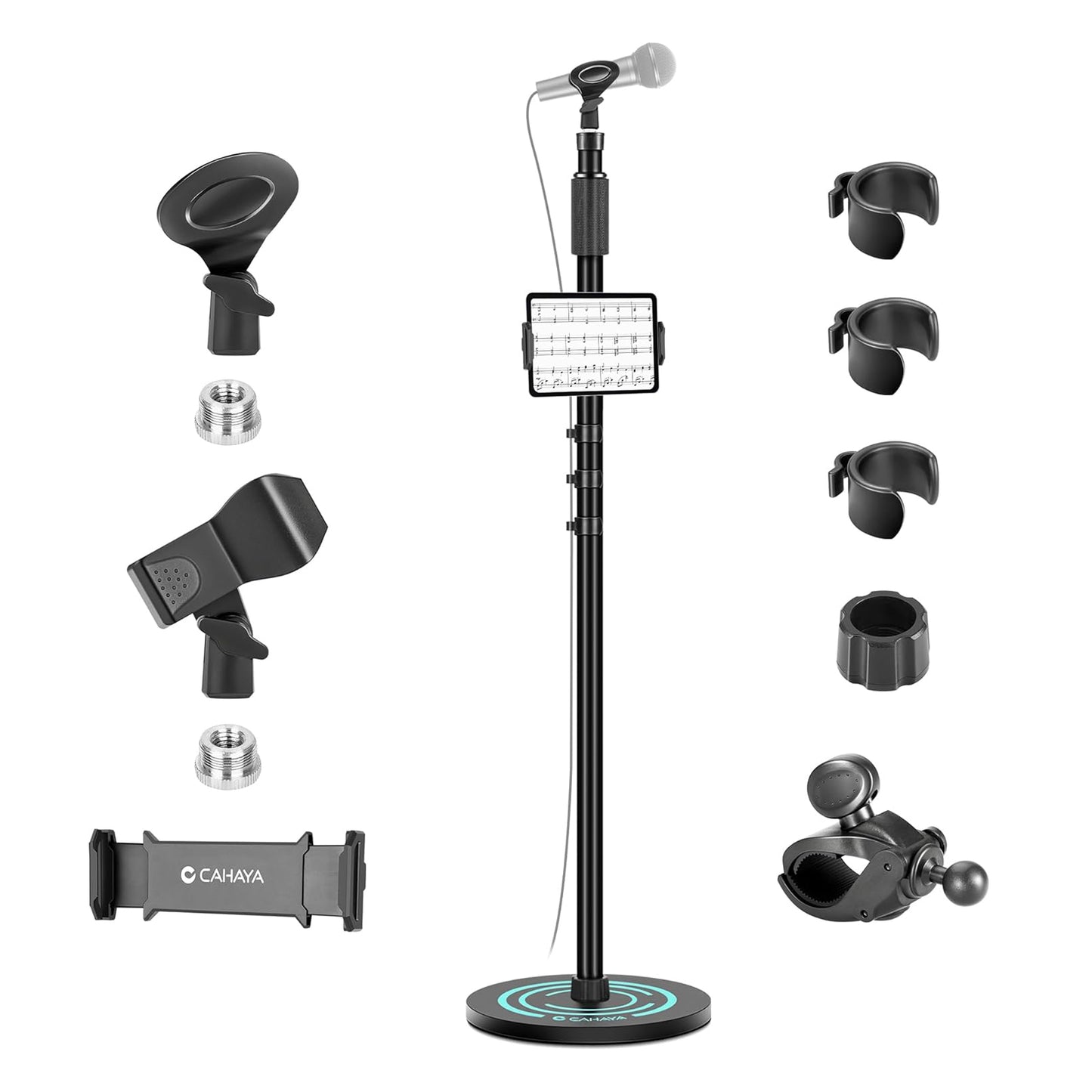 Microphone Floor Stand with Stand Phone Holder and 2 Microphone Clips