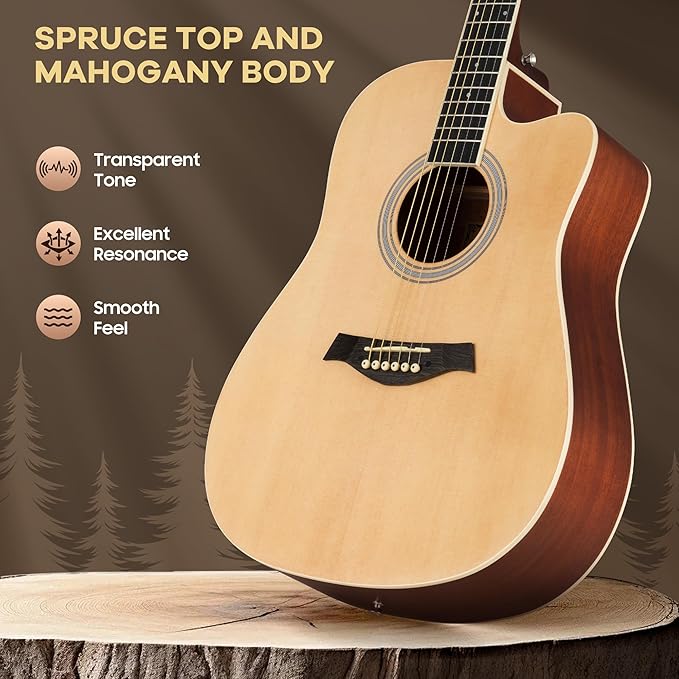 Acoustic Guitar Beginner Kit - 41in Adult Acoustic Guitar Starter Set for Kids Teenager Students