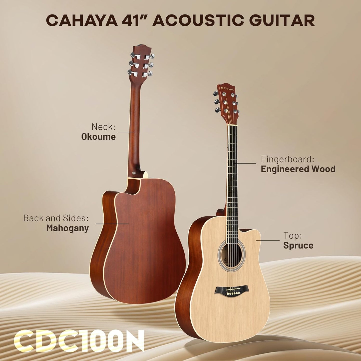Acoustic Guitar Beginner Kit - 41in Adult Acoustic Guitar Starter Set for Kids Teenager Students