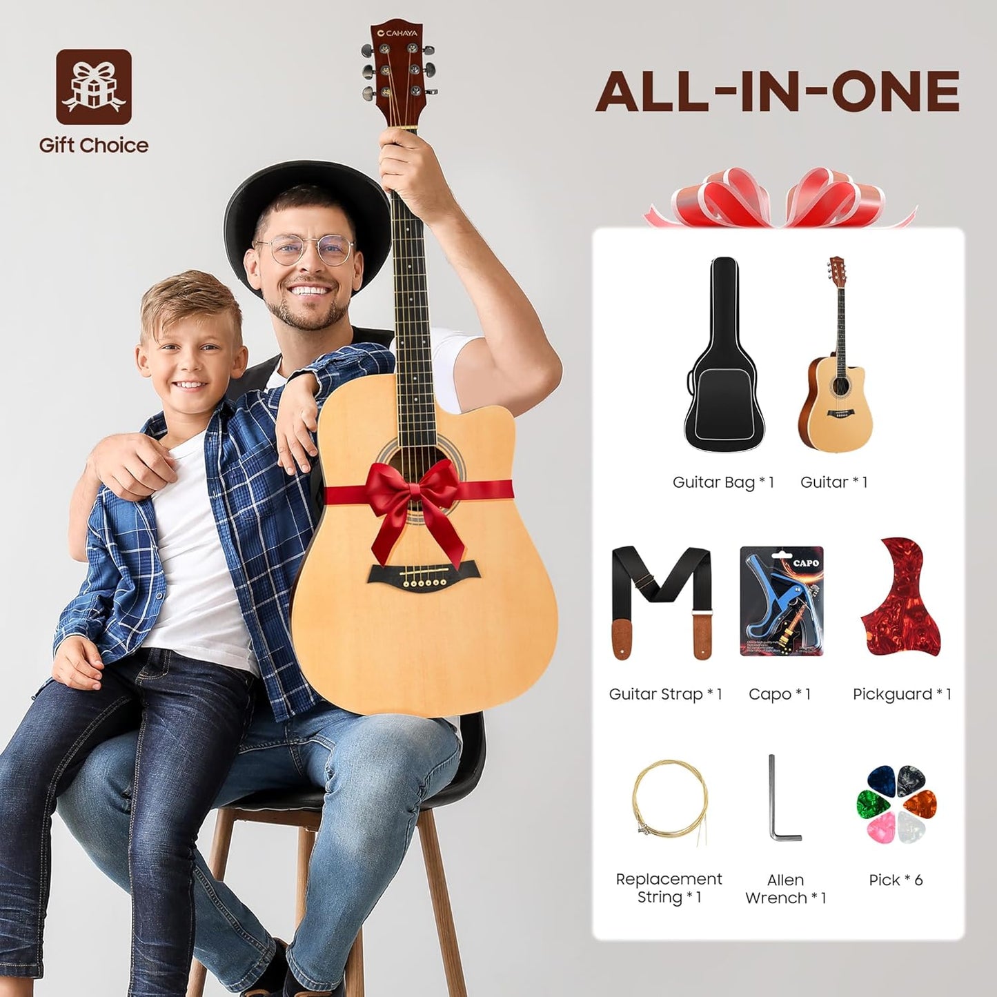 Acoustic Guitar Beginner Kit - 41in Adult Acoustic Guitar Starter Set for Kids Teenager Students