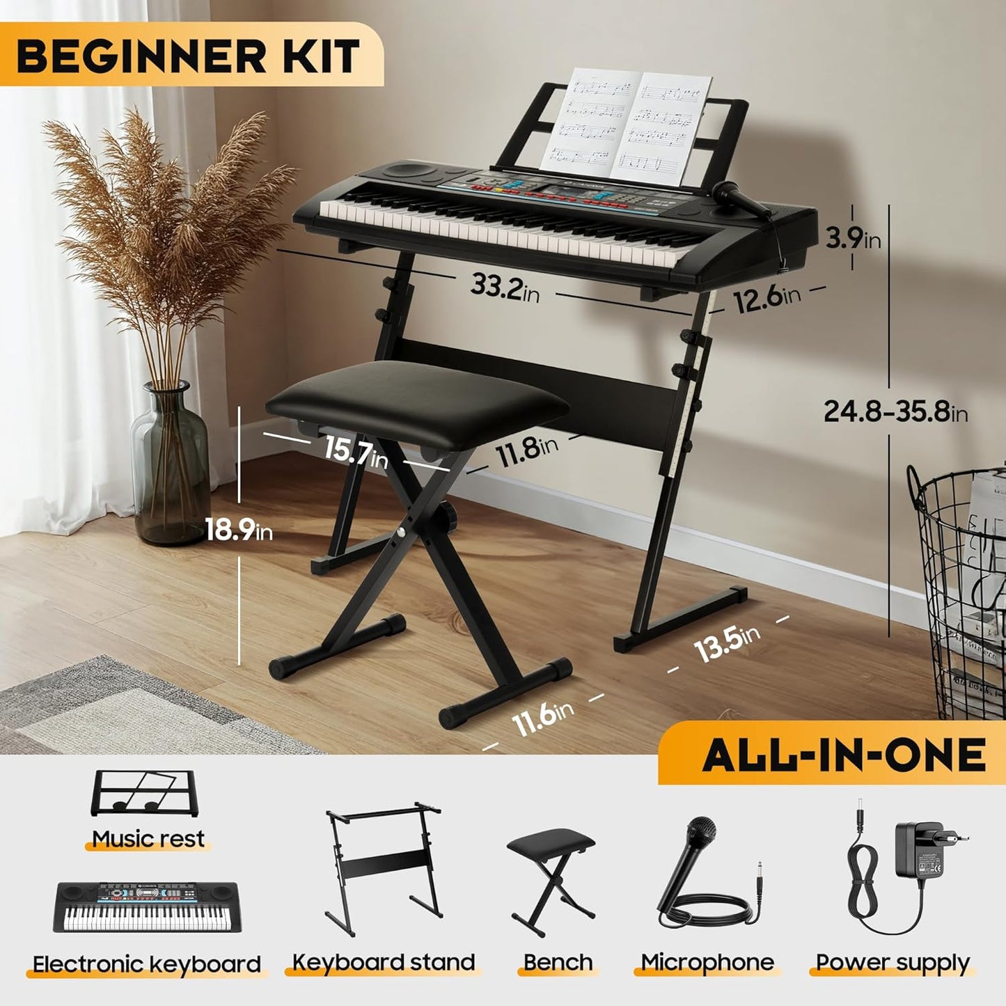 61-Key Electric Piano Set For Beginner