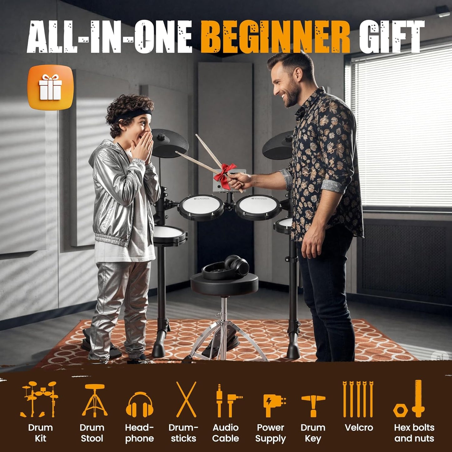 Portable Electronic Drum Kit with Mesh Pads