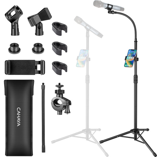 Dual-use Gooseneck Floor Mic Stand with Phone Holder CY0312