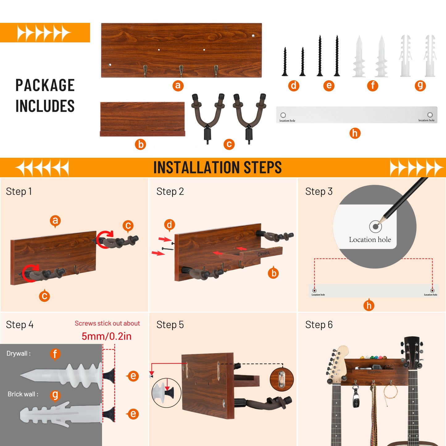 Guitar Wall Mount Hanger 2 Headstock CY0298