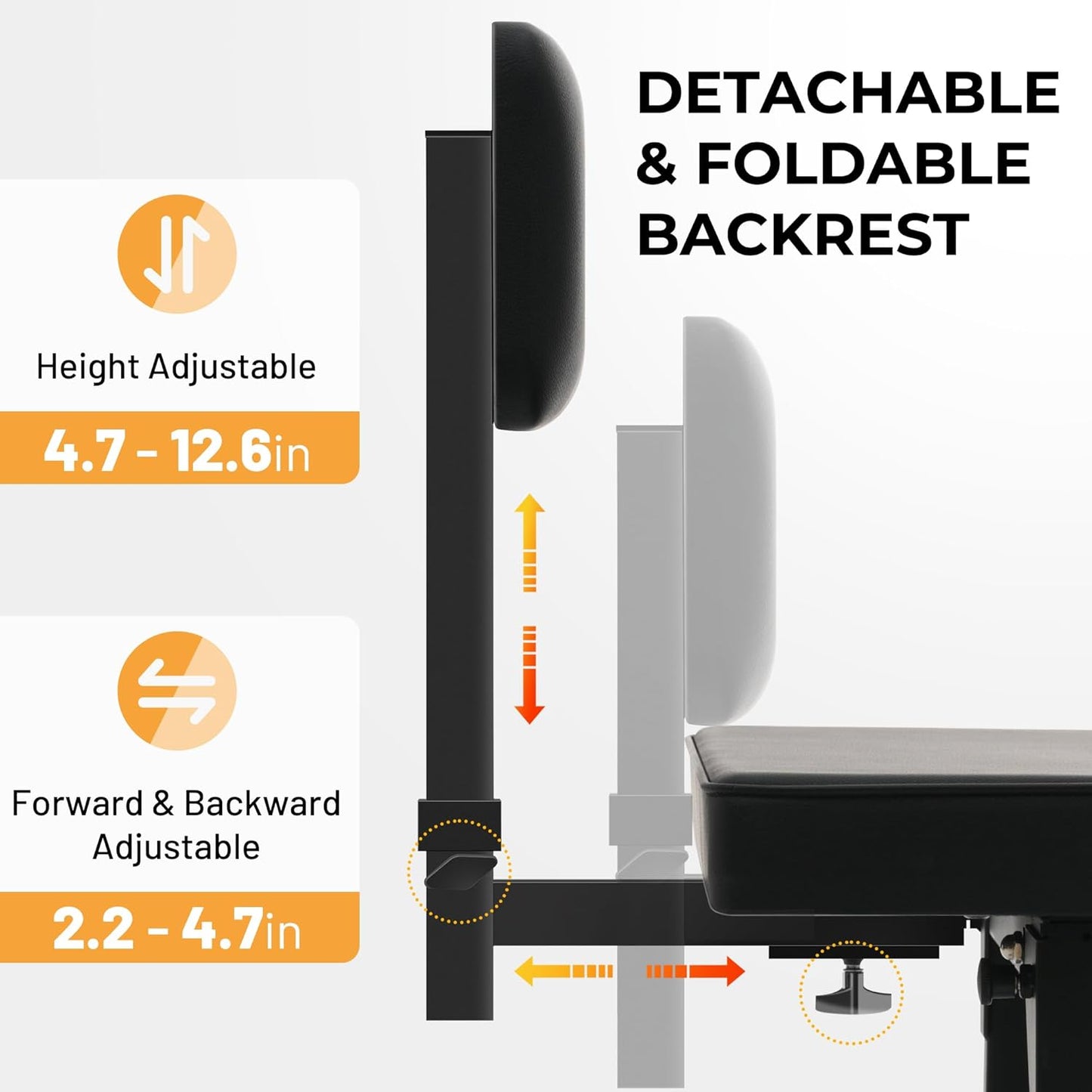 Adjustable Foldable Piano Bench with Backrest