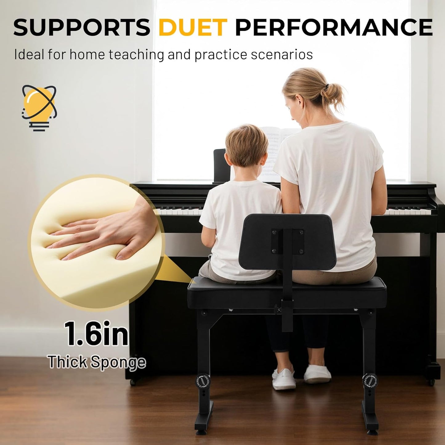 Adjustable Foldable Piano Bench with Backrest
