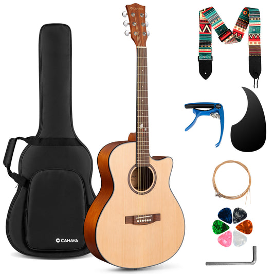 CAHAYA Acoustic Guitar Beginner Set - 41" Full Size Spruce Top Mahogany Body with Okoume Neck Rosewood Fingerboard