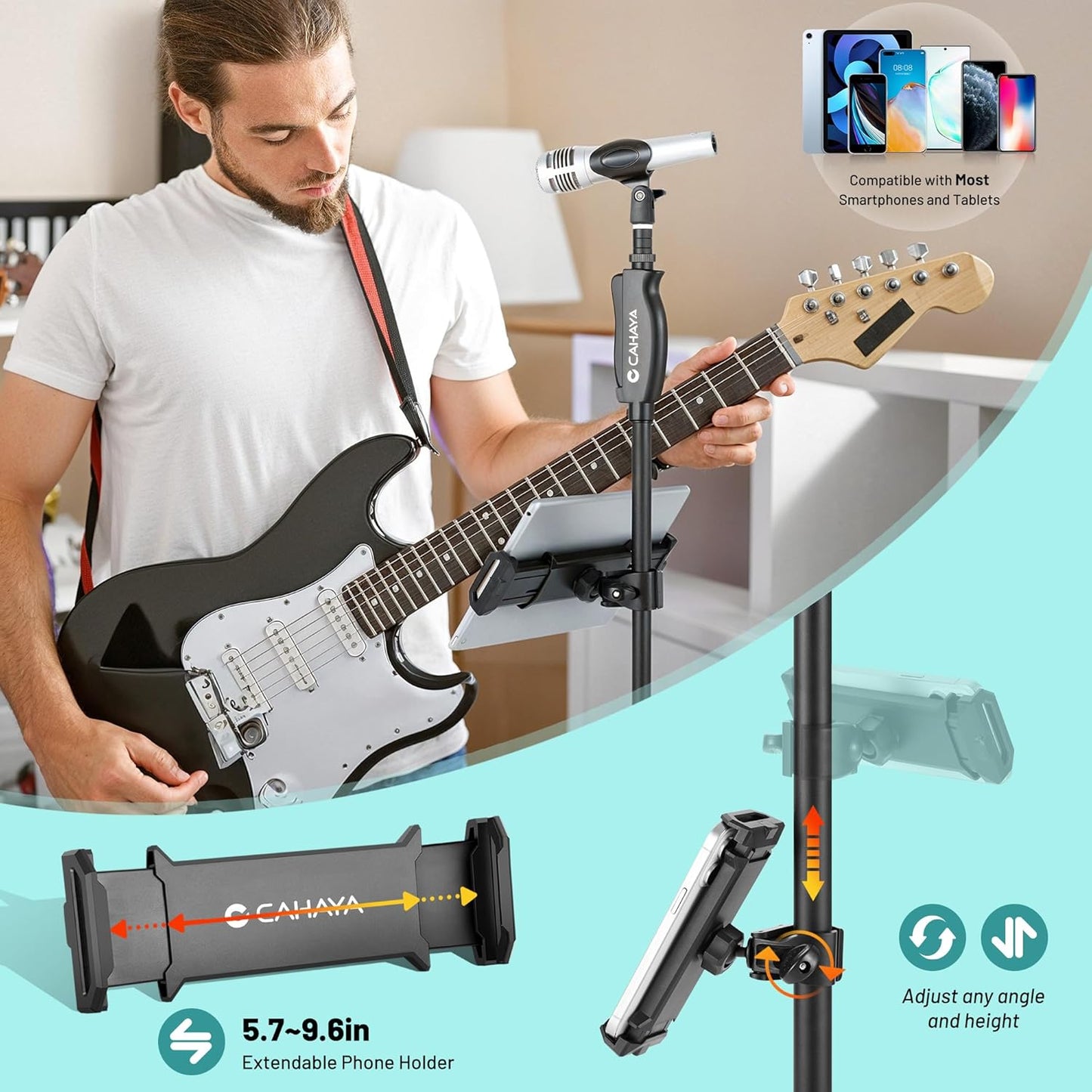 Height-Adjustable Metal Microphone Floor Stand