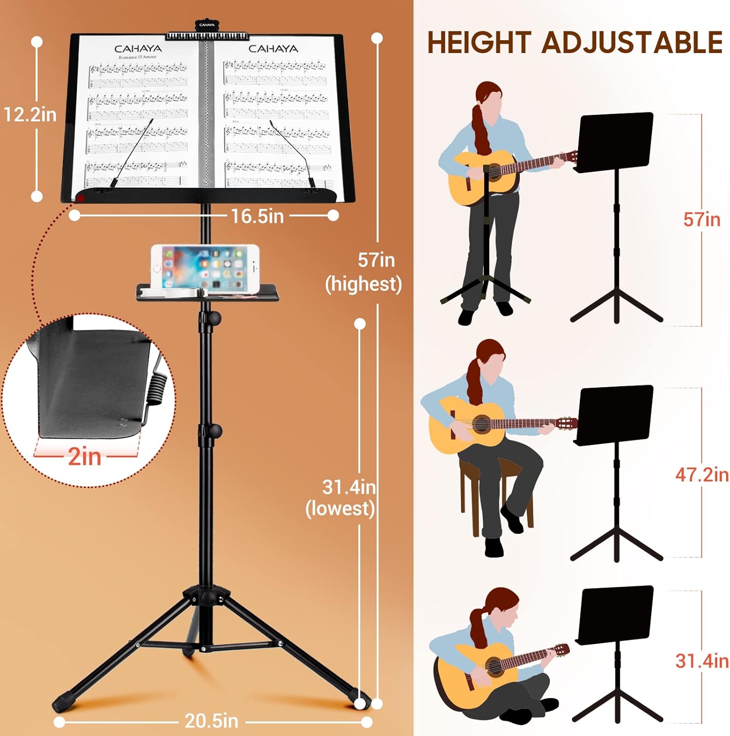 Music stand with height adjustment