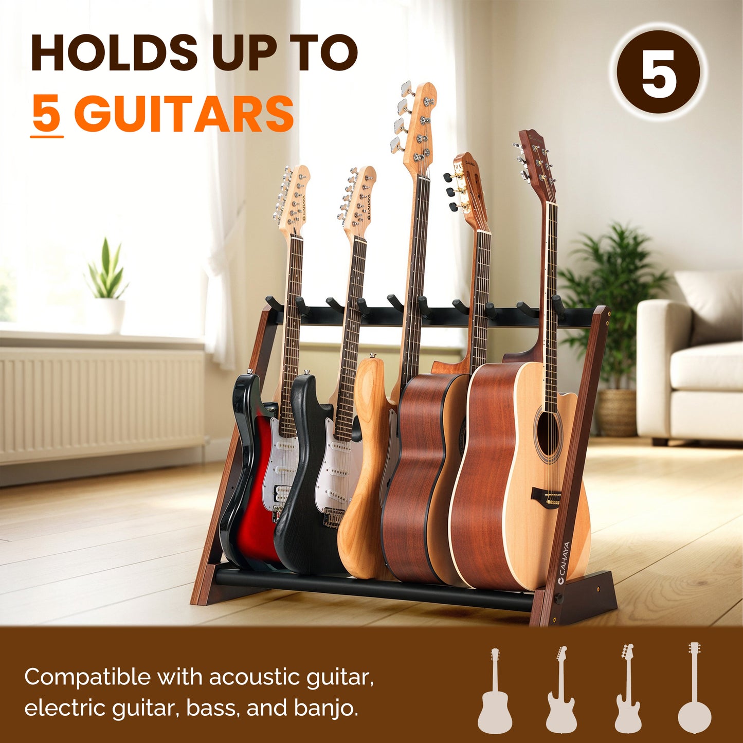 5-Guitar Foldable Wood Stand