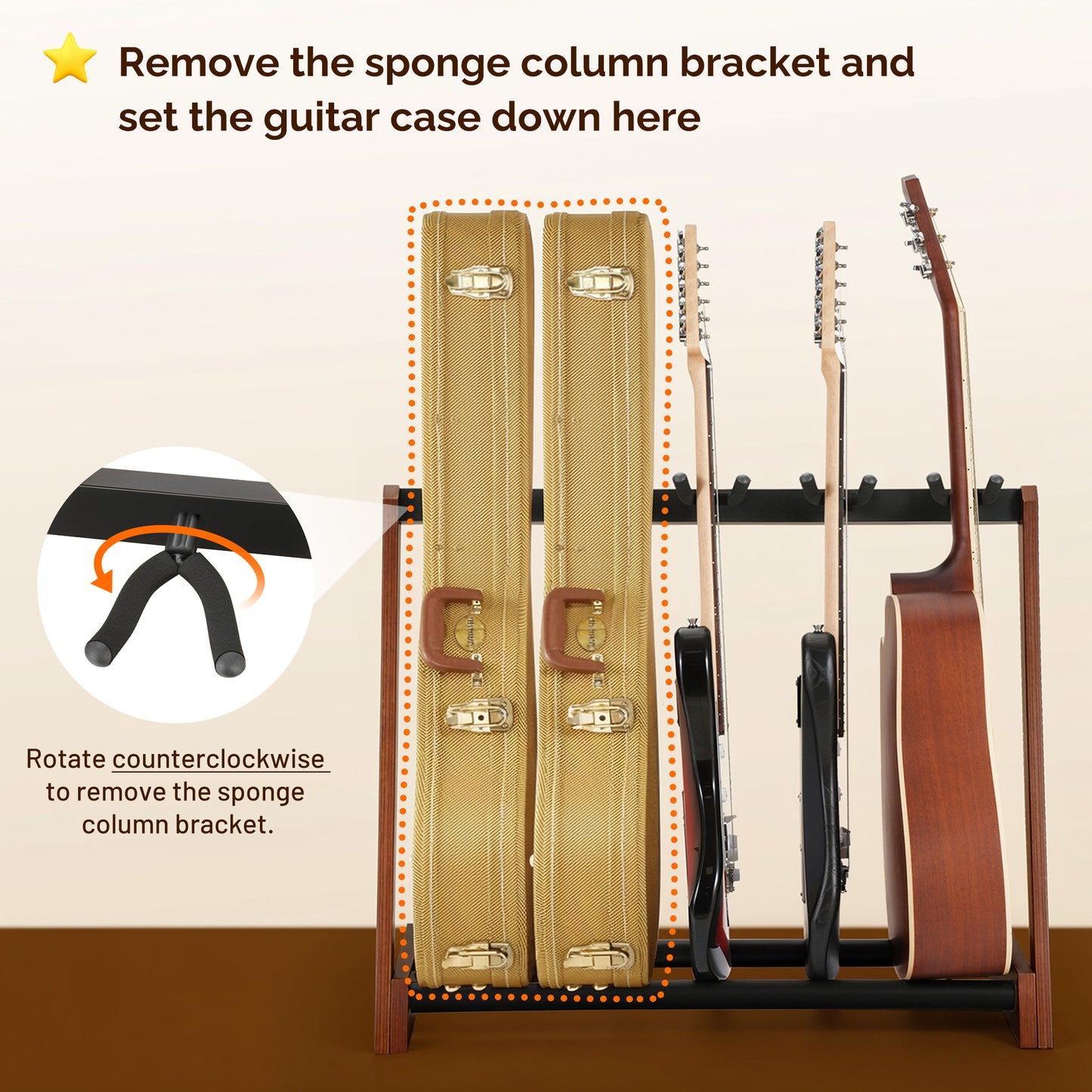 5-Guitar Foldable Wood Stand