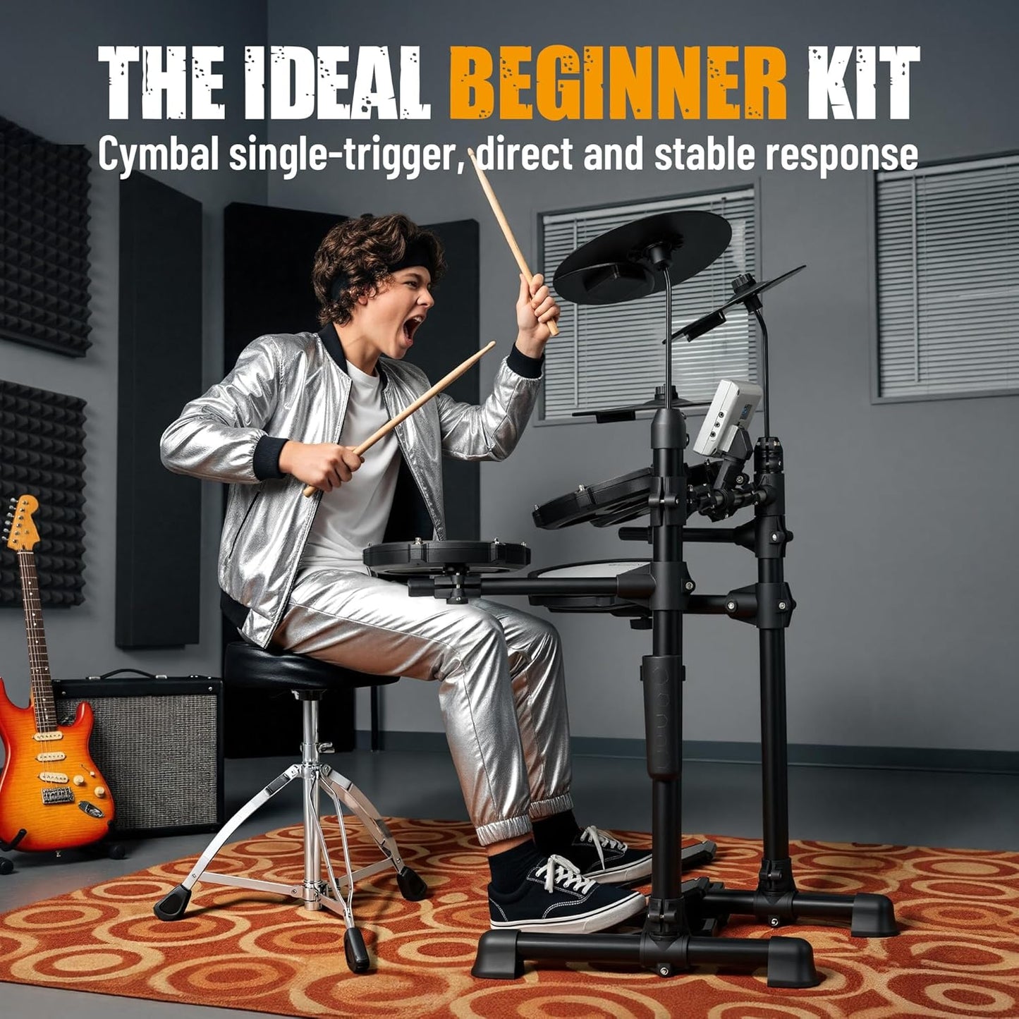 Portable Electronic Drum Kit with Mesh Pads