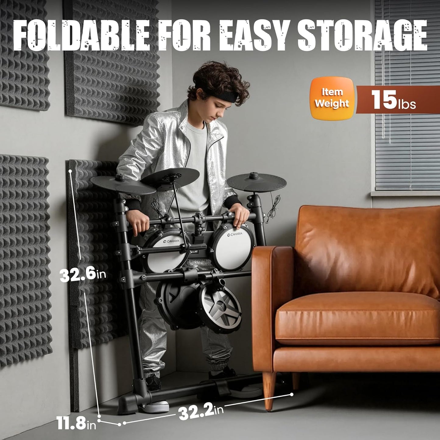 Portable Electronic Drum Kit with Mesh Pads