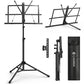 Black music stand with accessories and carrying case 