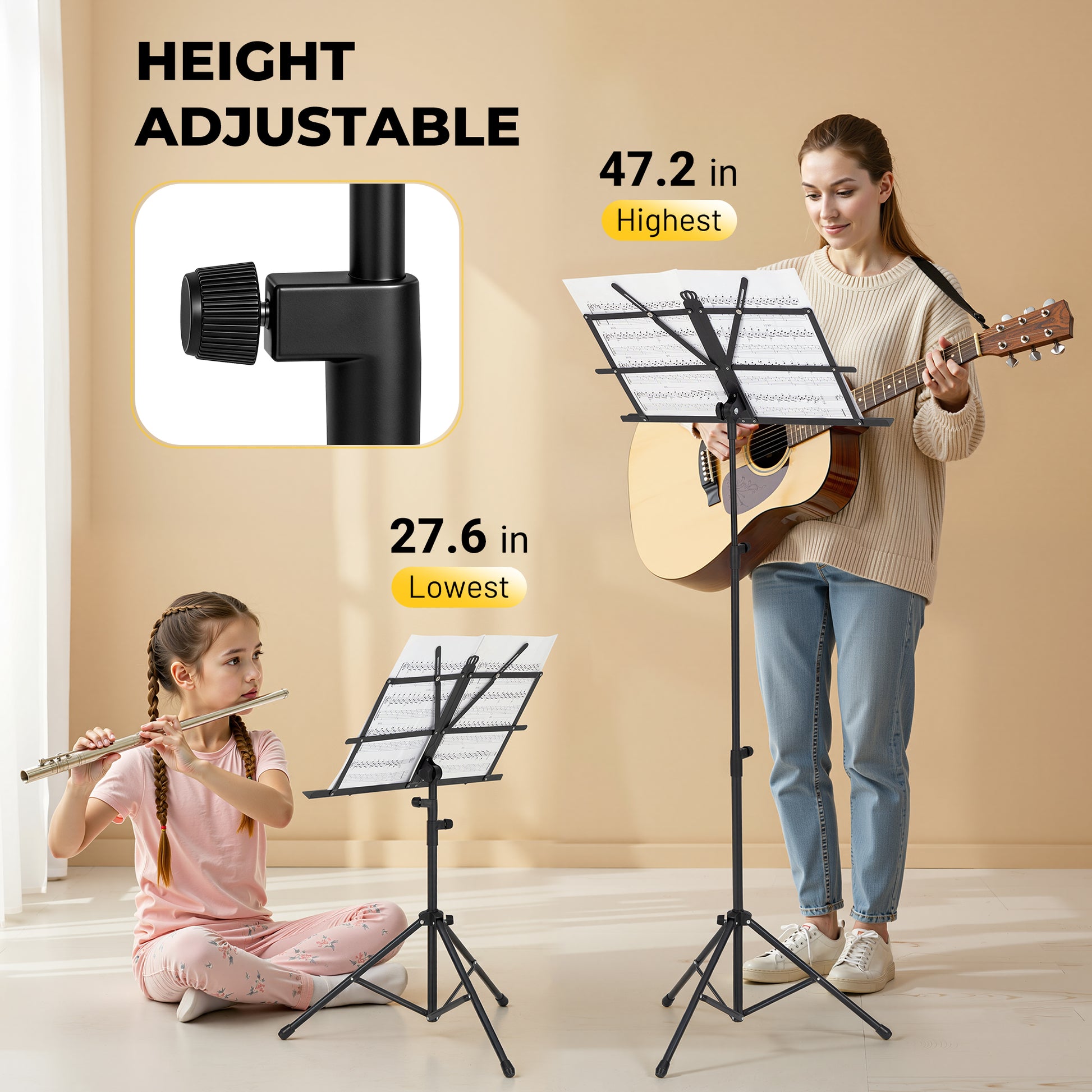 Music stand with height adjustment 