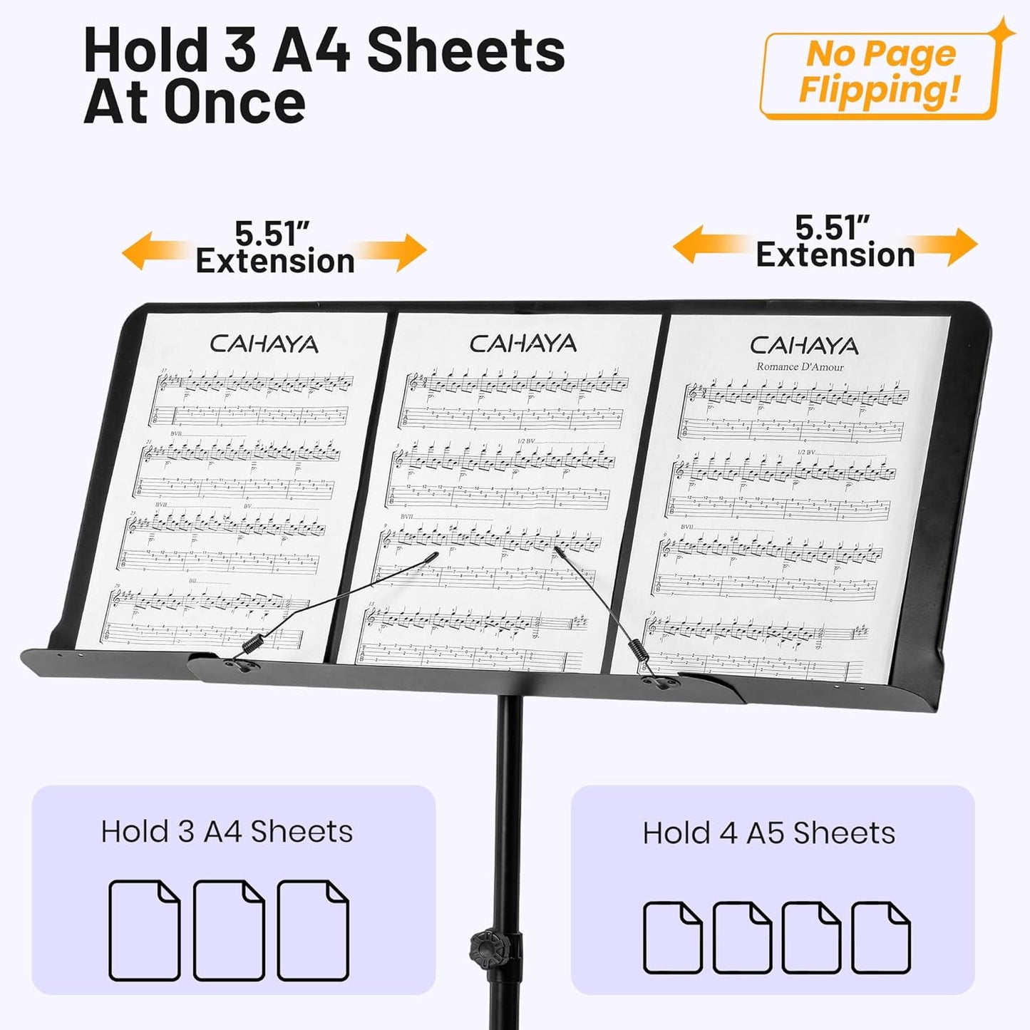 Dual-Use Sheet Music Stand with Extension Panels