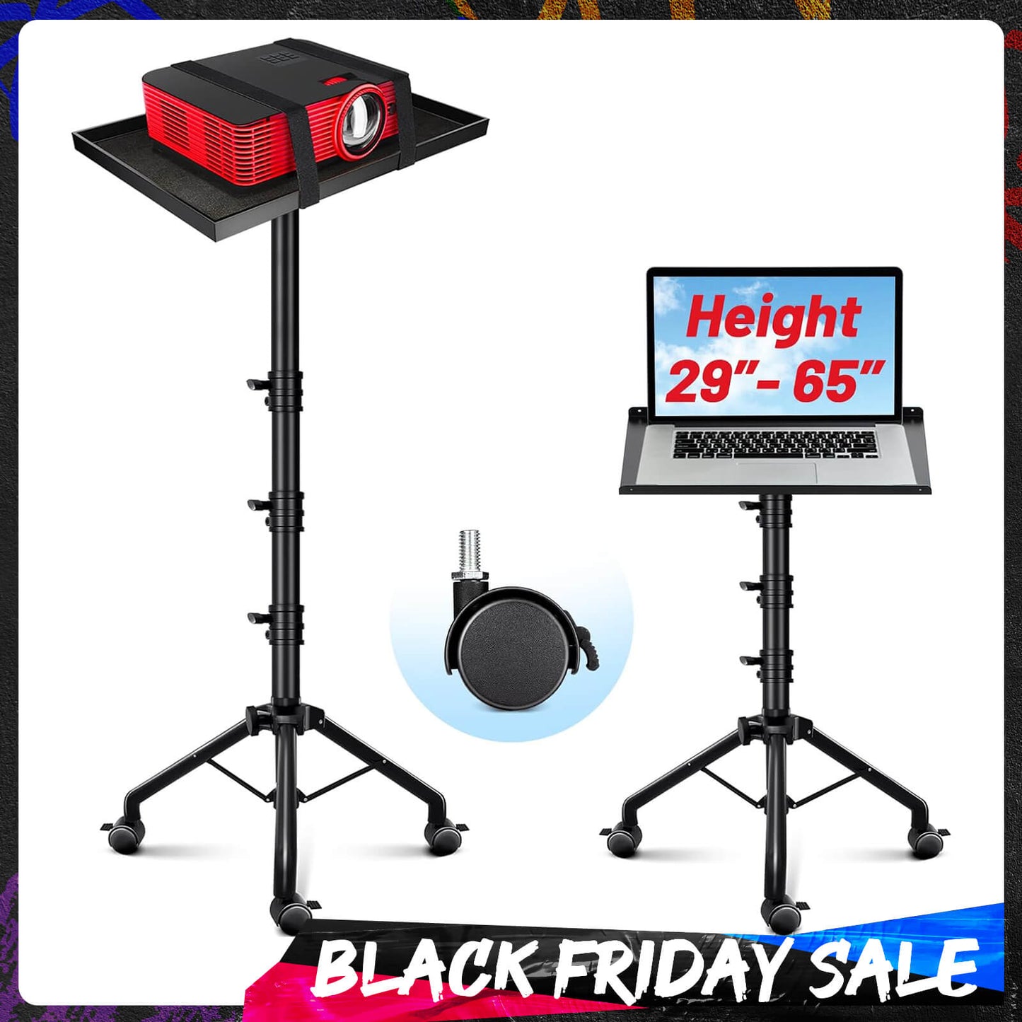 Adjustable Projector Stand Tripod with Casters