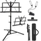 A set of black music stands with integrated LED lights