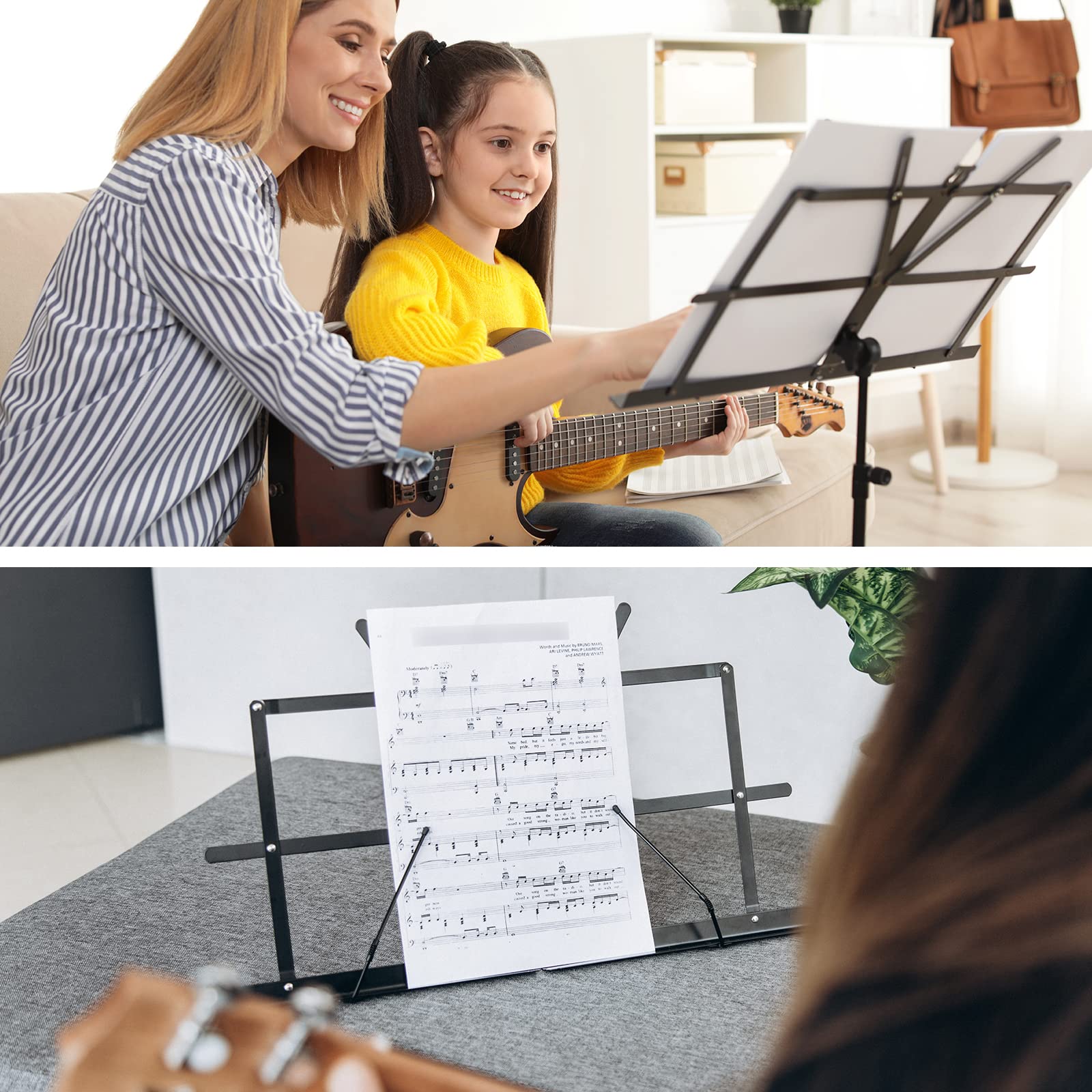 two modes of use: floor-standing stand or tabletop stand.